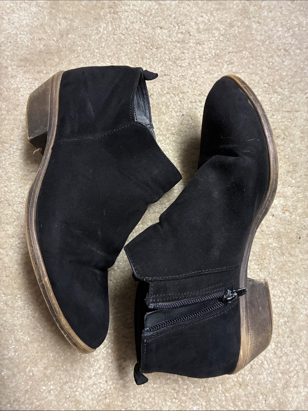 Black Suede Ankle Booties with Wood-Effect Heel